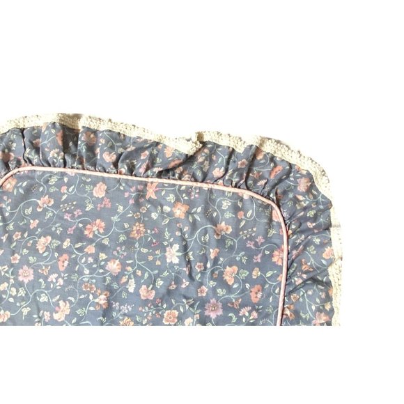 Vintage 70s Croscill Curtains Shams Set 6 Blue Gray Floral Lace Cottage Rare htf - Picture 5 of 6